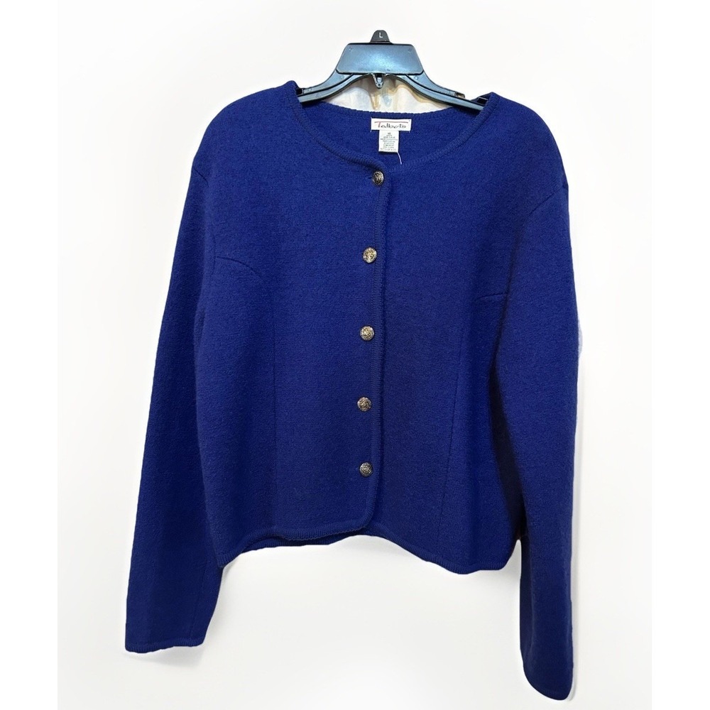 Vintage Talbots Royal Blue Women's Size 16 Boiled Wool Cardigan Sweater NEW